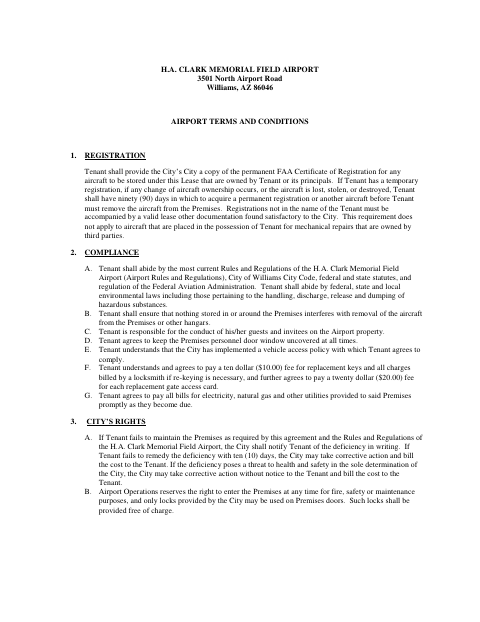 First page of the Airport Terms and Conditions