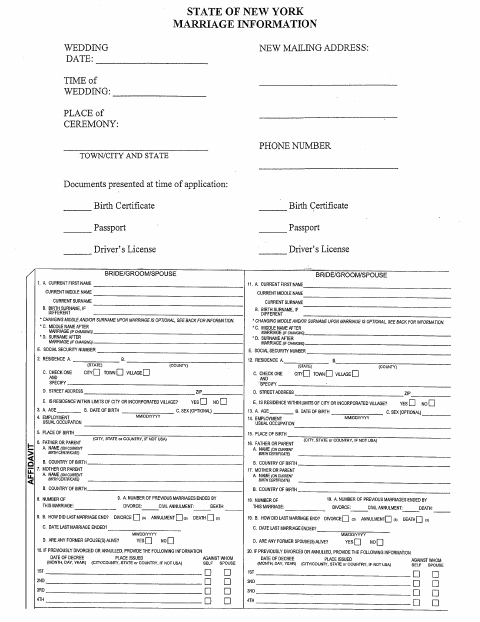 First page of the Marriage License Application
