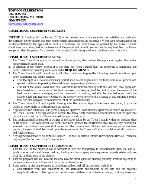 First page of the Conditional Use Permit Application