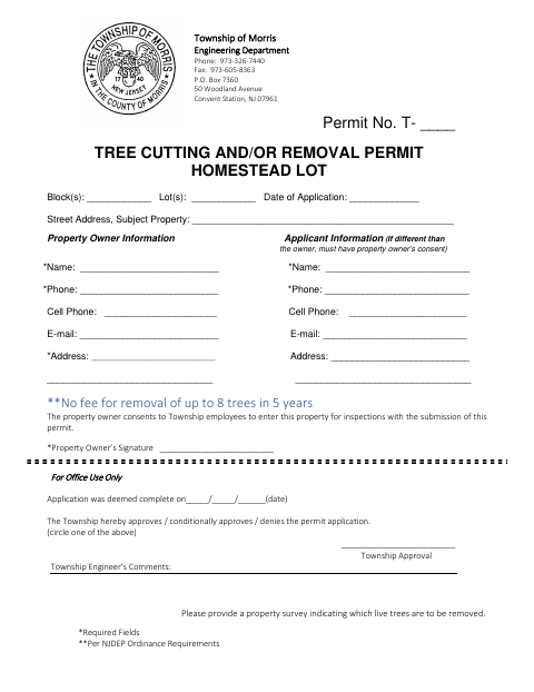 First page of the Tree Cutting and/or Removal Permit – Homestead Lot