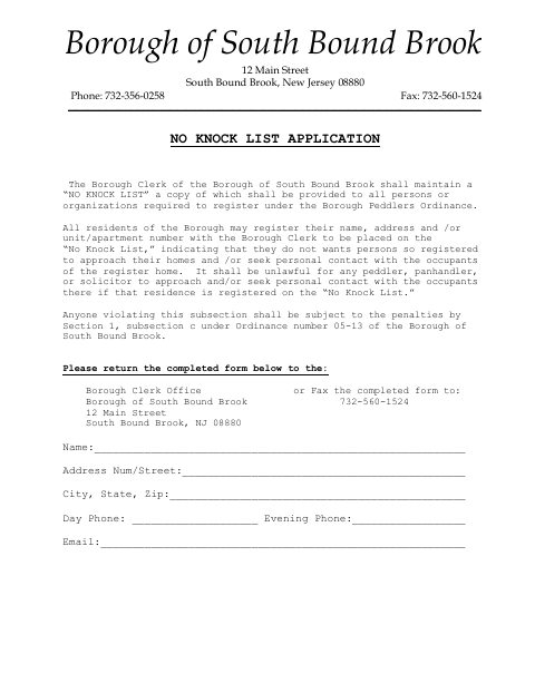 First page of the No Knock List Application