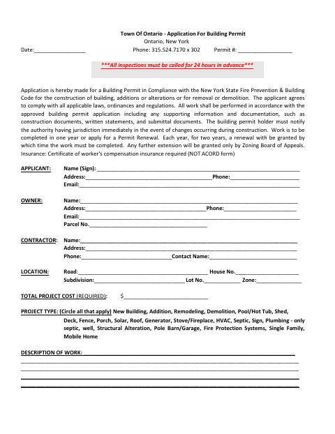 First page of the Building Permit Application