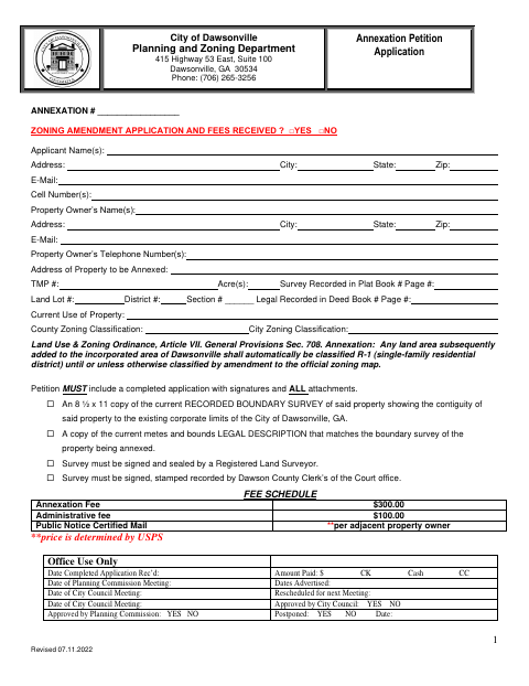 First page of the Annexation Petition Application