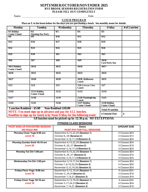 First page of the Seniors Registration Form
