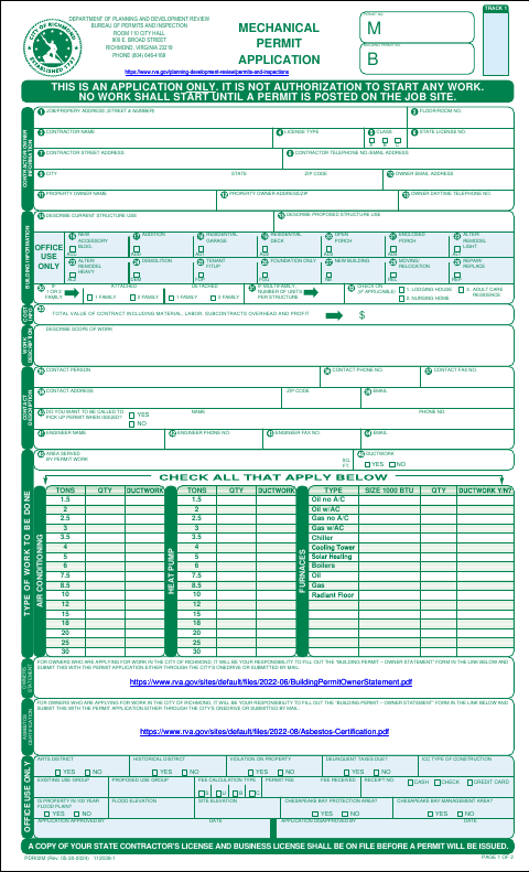 First page of the Mechanical Permit Application
