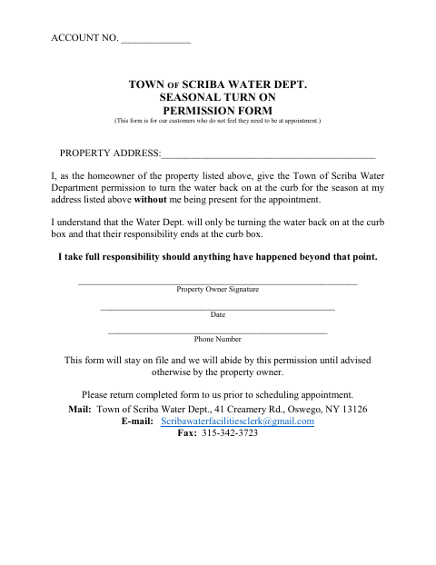 First page of the Seasonal Turn-On Permission Form