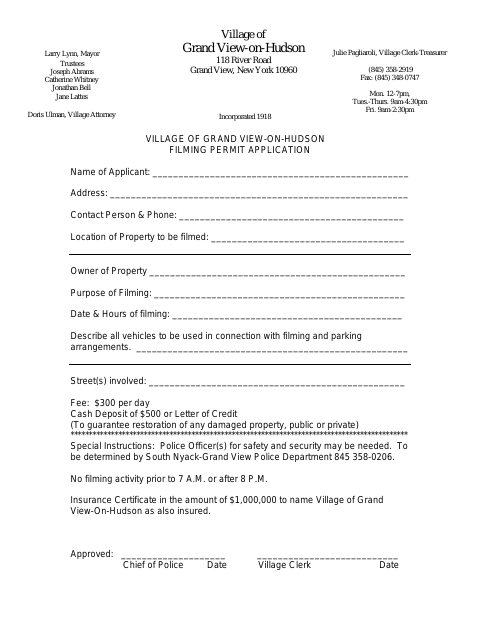 First page of the Filming Permit Application