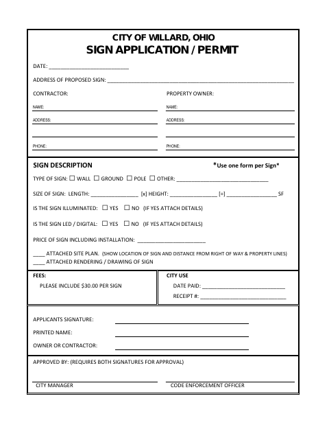 First page of the Sign Application / Permit