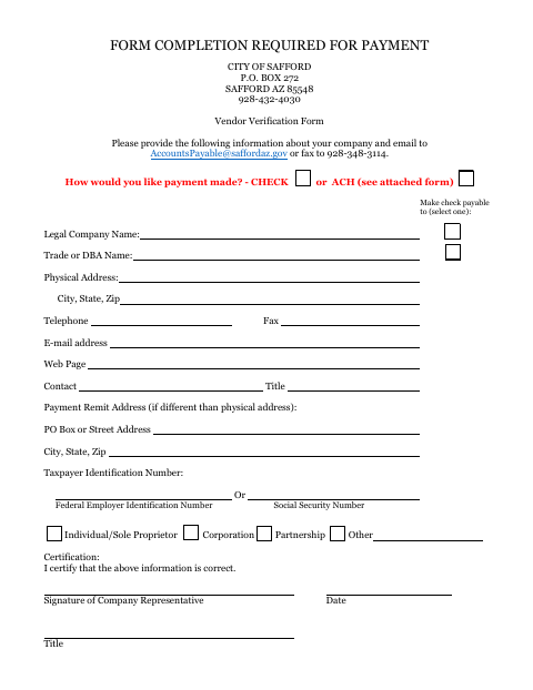 First page of the Vendor Verification Form