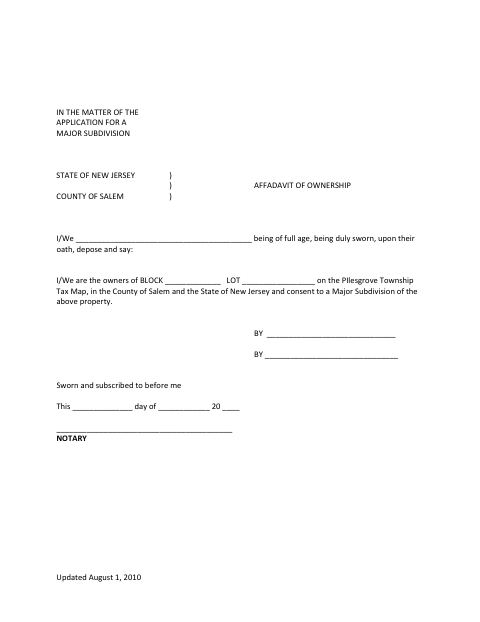 First page of the Affidavit of Ownership
