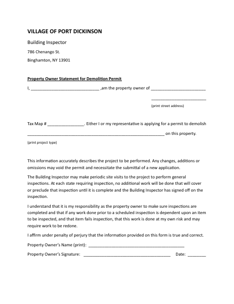First page of the Demolition Permit Form