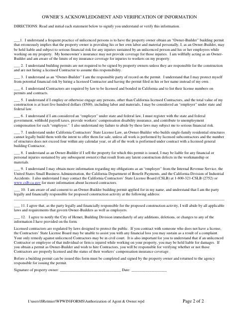 First page of the Owner-Builder Supplemental Application