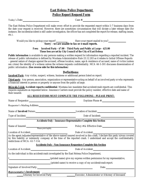 First page of the Police Report Request Form