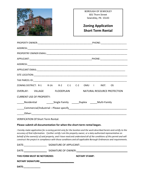 First page of the Short-Term Rental Application