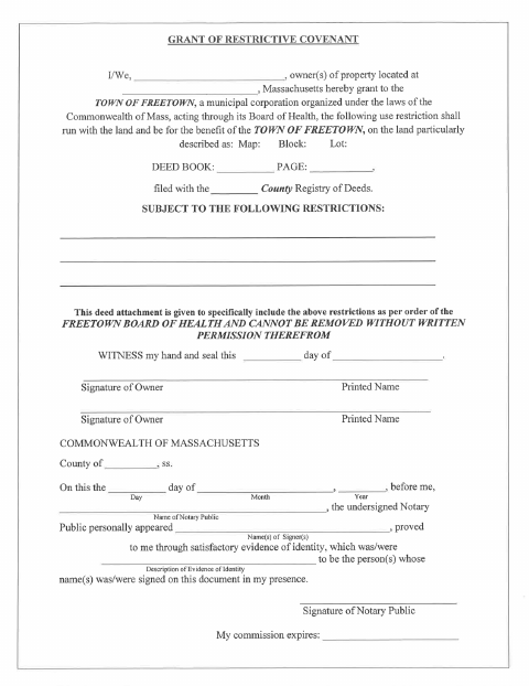 First page of the Grant of Restrictive Covenant