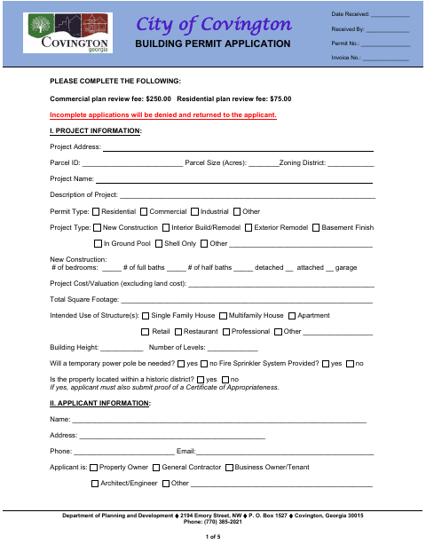 First page of the Building Permit Application