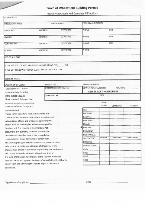 First page of the Building Permit Application