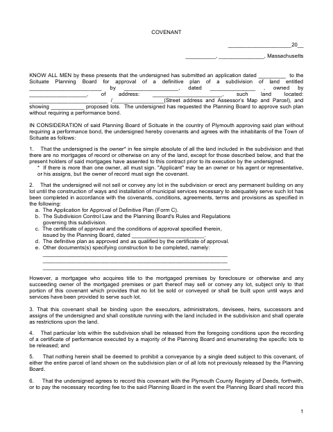 First page of the Planning Board Covenant