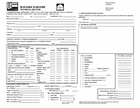 First page of the Building and Demolition Permit Application
