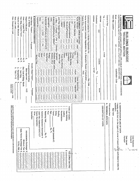 First page of the Building Permit Application