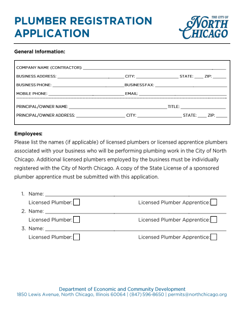 First page of the Plumber Registration Application