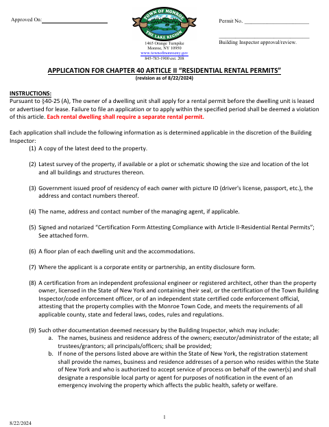 First page of the Residential Rental Permit Application