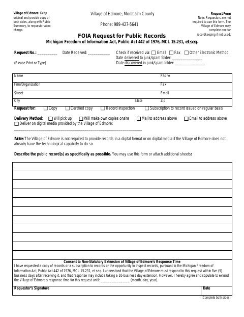 First page of the FOIA Request for Public Records