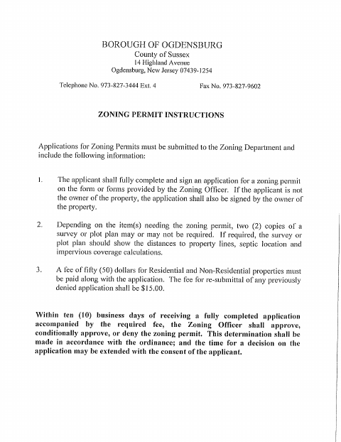 First page of the Zoning Permit Application