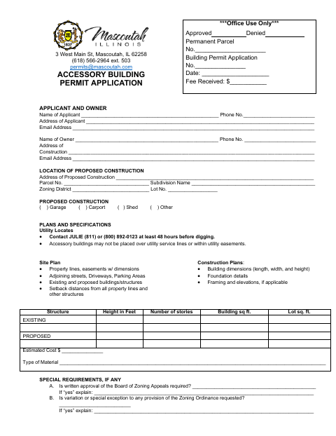First page of the Accessory Building Permit Application