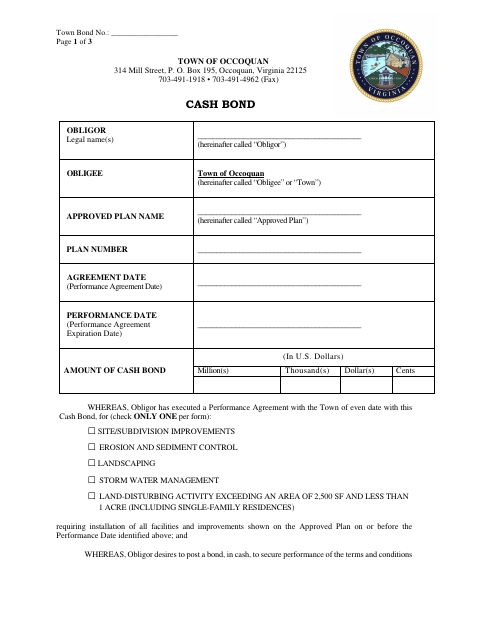First page of the Cash Bond