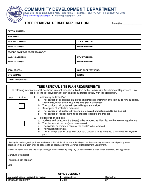 First page of the Tree Removal Permit Application