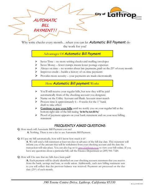 First page of the Automatic Bill Payment Form