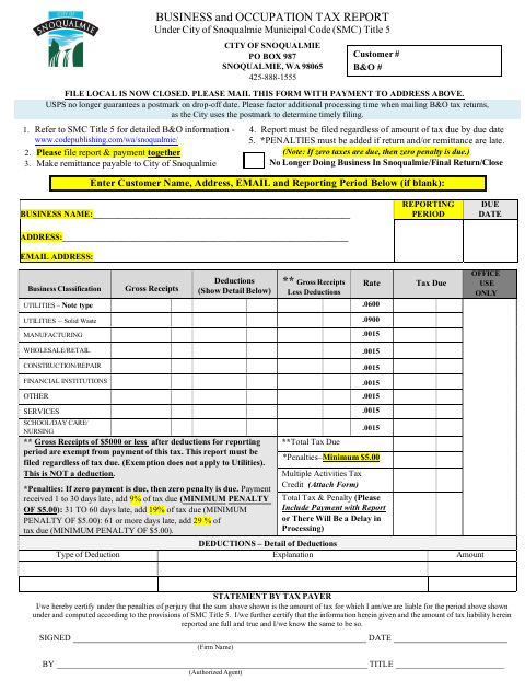 First page of the Business and Occupation Tax Report