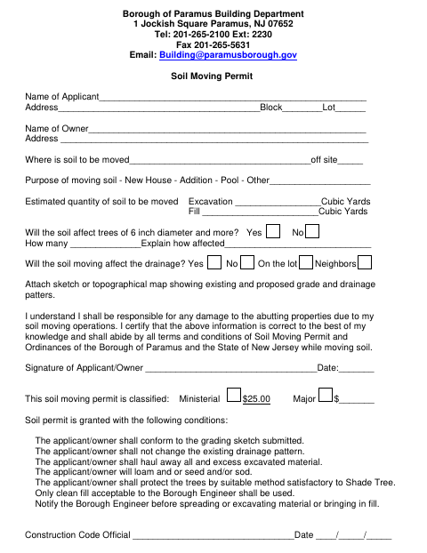 First page of the Soil Moving Permit