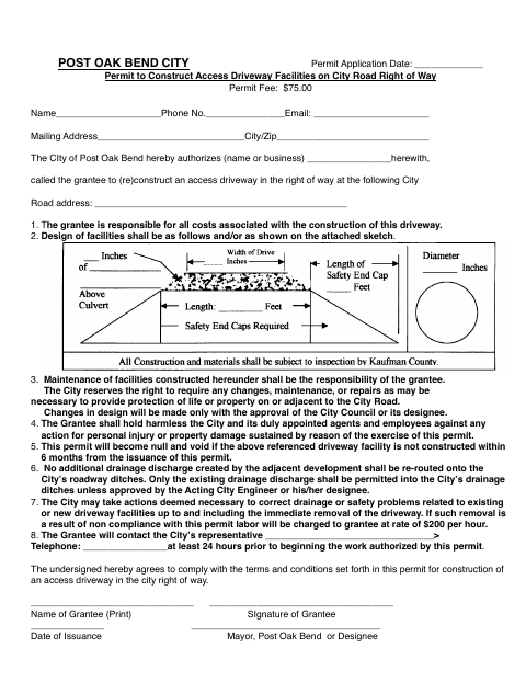 First page of the Permit Application for Access Driveway Facilities