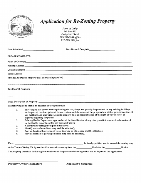 First page of the Re-Zoning Application