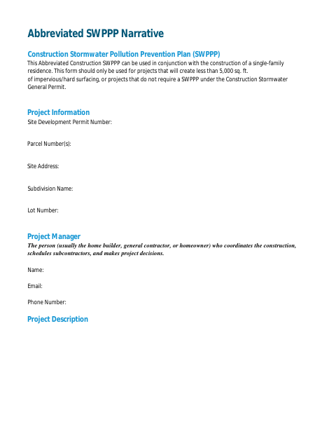 First page of the Abbreviated SWPPP Narrative