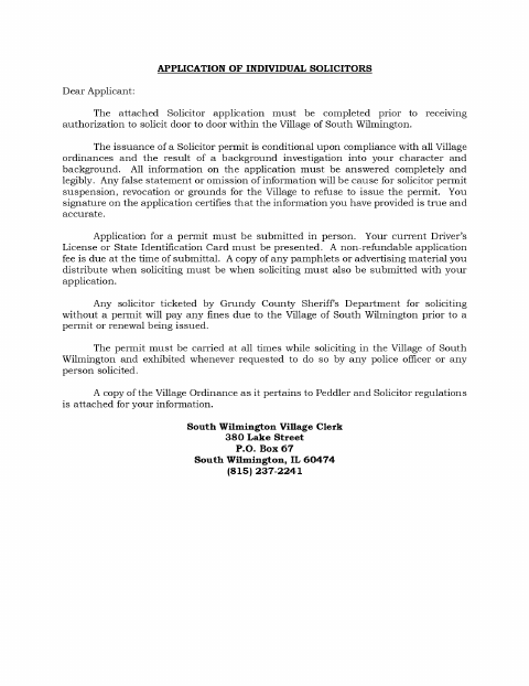 First page of the Individual Solicitors Permit Application