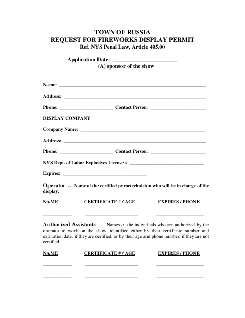 First page of the Request for Fireworks Display Permit