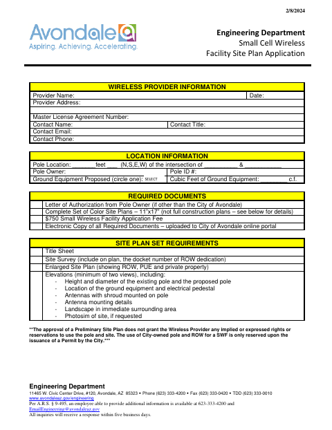 First page of the Small Cell Wireless Facility Site Plan Application