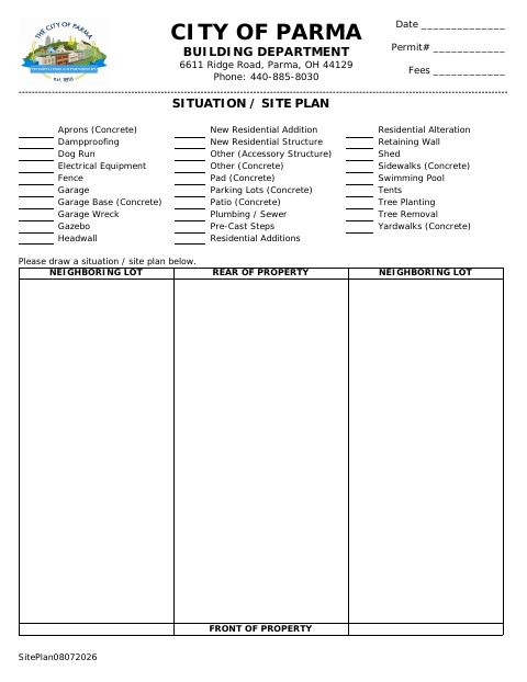 First page of the Situation / Site Plan Form