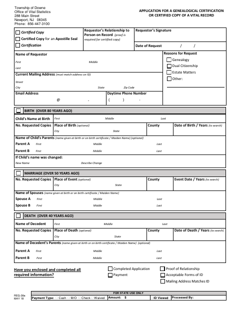 First page of the Genealogical Certified Copy Application