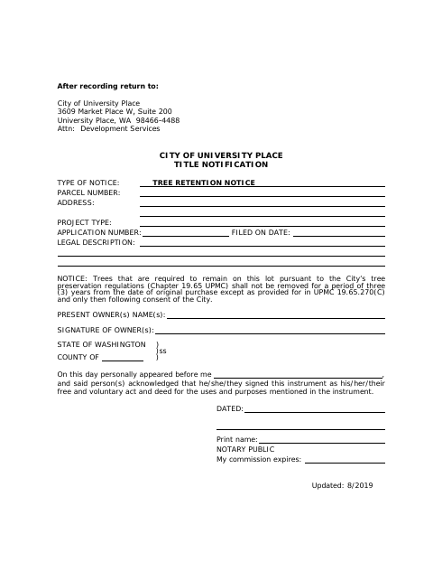 First page of the Tree Retention Title Notification
