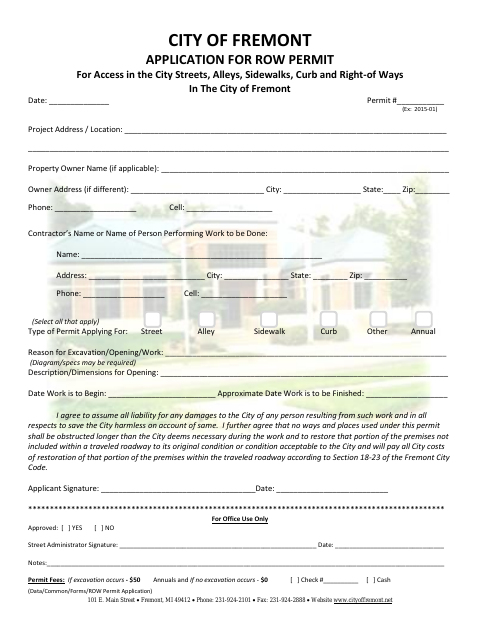 First page of the Right-Of-Way Permit Application