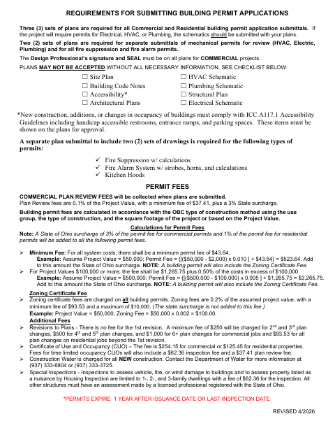 First page of the Building/Zoning Permit Application