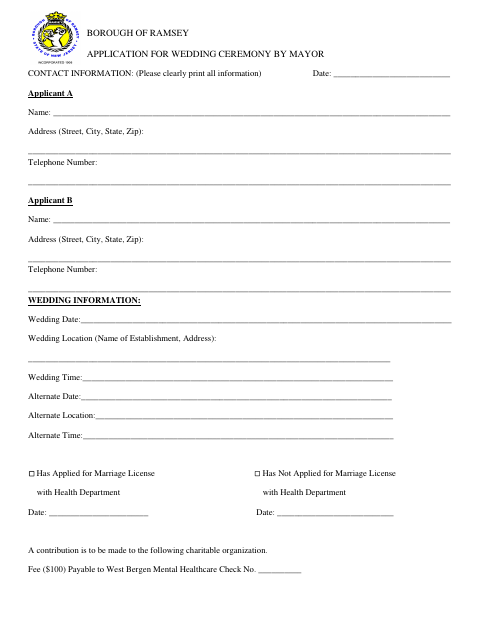 First page of the Application for Wedding Ceremony by Mayor