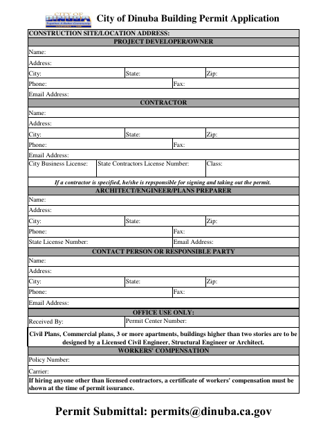 First page of the Building Permit Application