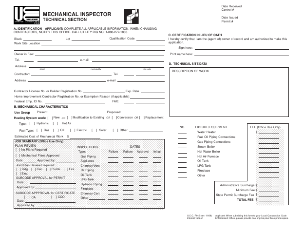 First page of the Mechanical Inspector Technical Section