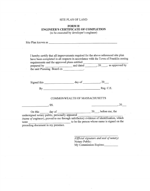First page of the Engineer’s Certificate of Completion