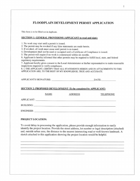First page of the Floodplain Development Permit Application